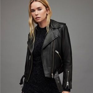 Allsaints Balfern Black Sheepskin Leather Biker Jacket
